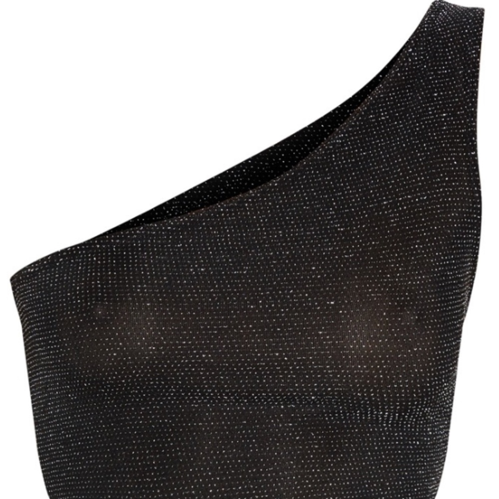 BLACK GLITTER ONE SHOULDER CROP TOP